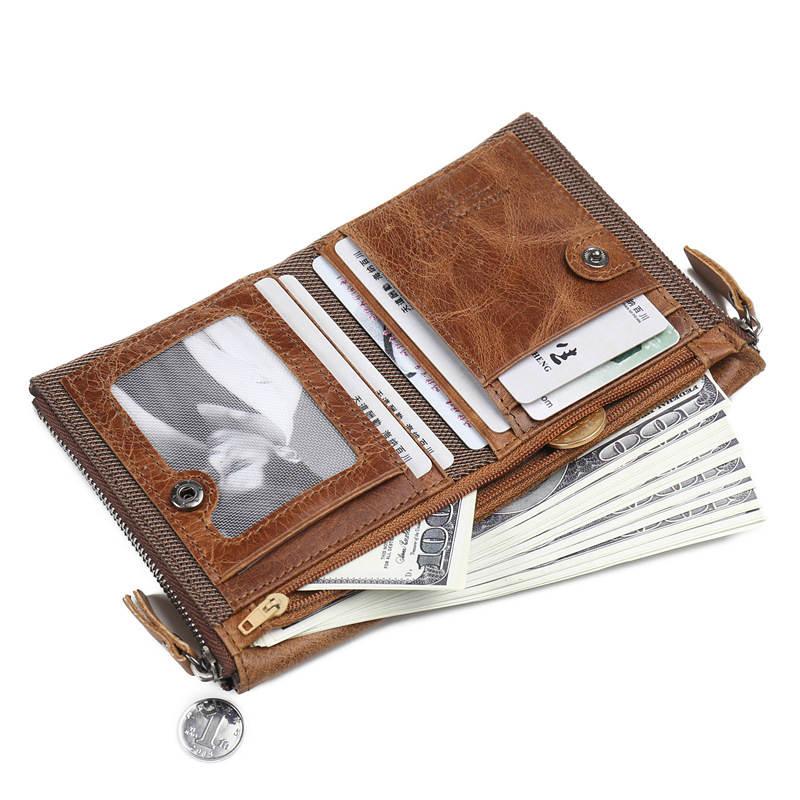 Men's Wallet - 100% Genuine Leather Short Wallet - Leather Coin Purse Casual Wallets (2U17)