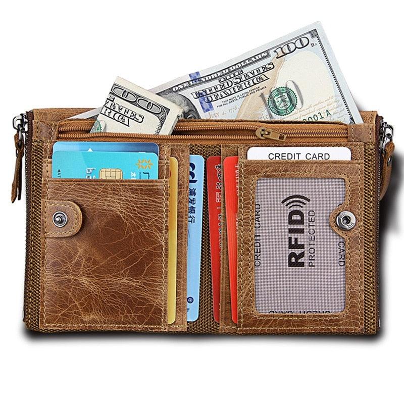 Men's Wallet - 100% Genuine Leather Short Wallet - Leather Coin Purse Casual Wallets (2U17)