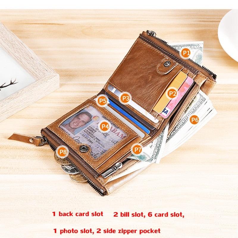 Men's Wallet - 100% Genuine Leather Short Wallet - Leather Coin Purse Casual Wallets (2U17)