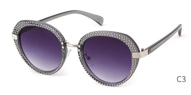 Great Oval Rivet Sunglasses - Women's Round Vintage Retro Small Glasses (1U44)
