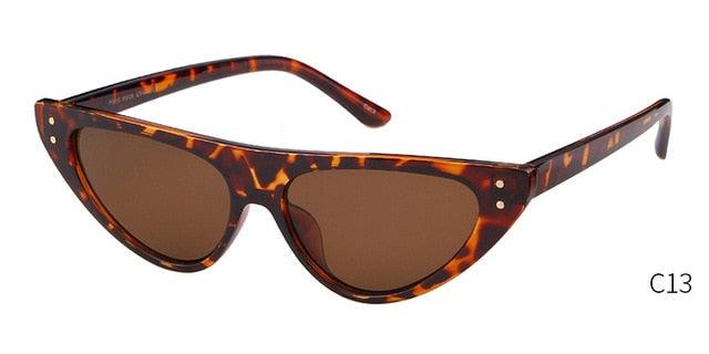 Great Small Flat Top Cat Eye Sunglasses - Women Fashion Triangle Leopard Glasses (1U44)
