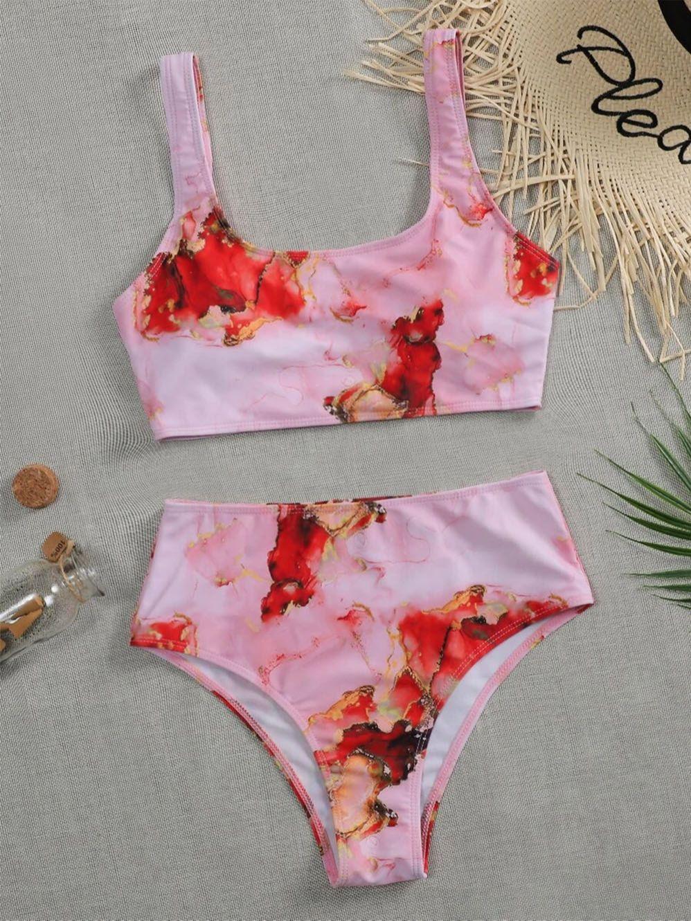 New High Waist Bikini set - Bandeau Swimsuit Sexy Marble Print Bikini Women Swimwear - Two-pieces Bather Bathing Suit (TB8D)(1U26)(F26) - Deals DejaVu
