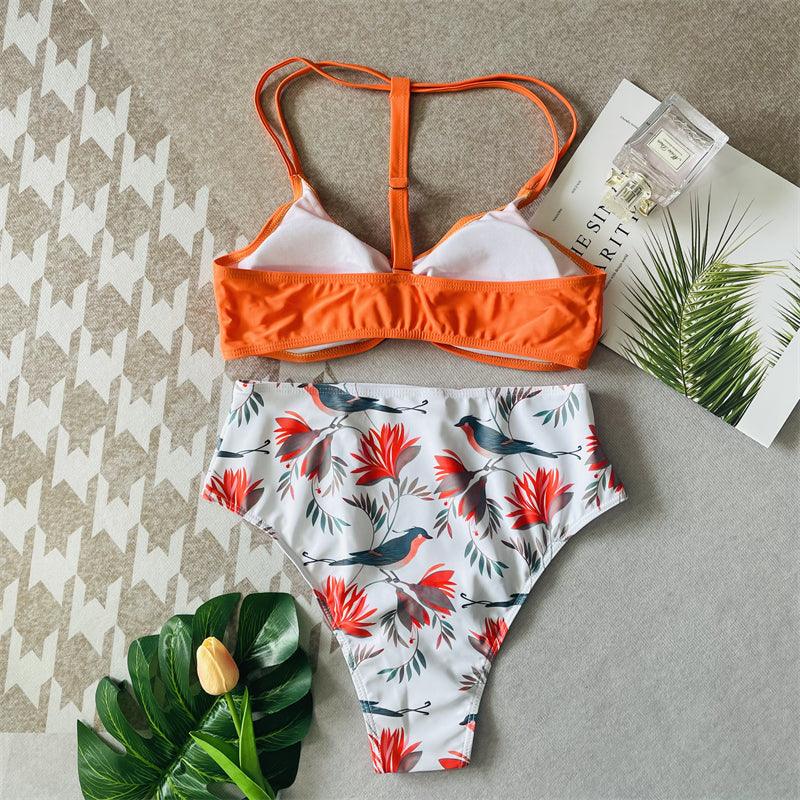 Hot Orange Print High Waist Bikini Set - Women Swimwear - Sexy Brazilian Biquini Swimsuit Push Up Bikinis Female Bathing Suit (TB8D)(1U26)(F26) - Deals DejaVu