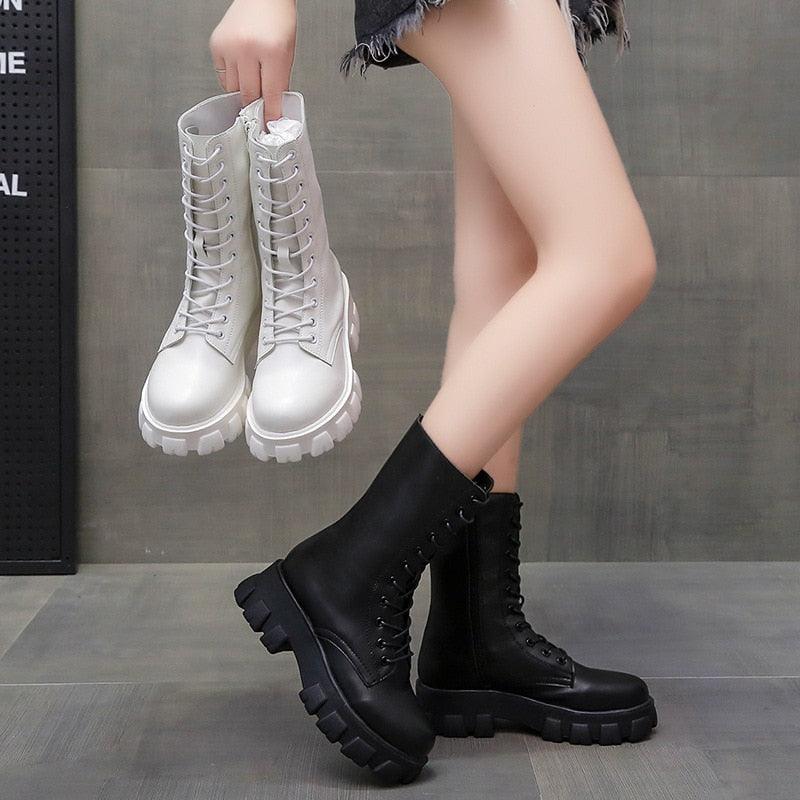 Autumn Women Chunky Heel Knee-length Boots -Brand Ankle Boots Female Round Toe Zipper Boots Lasdies Fashion Comfort (BB2)(CD)(WO4)(BB5)(F38)(3U38) - Deals DejaVu