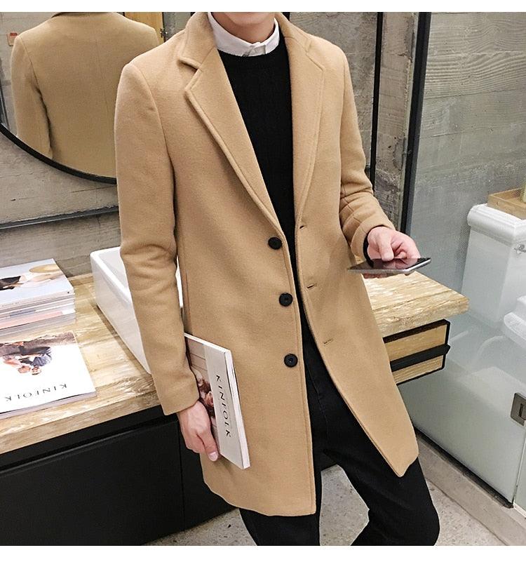 Men Autumn Winter Overcoats Wool Blends Business - Trench Long Jackets Leisure Overcoat Fit Male Solid Color 5XL (D100)(TM4)(CC1) - Deals DejaVu