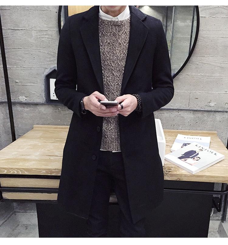 Men Autumn Winter Overcoats Wool Blends Business - Trench Long Jackets Leisure Overcoat Fit Male Solid Color 5XL (D100)(TM4)(CC1) - Deals DejaVu