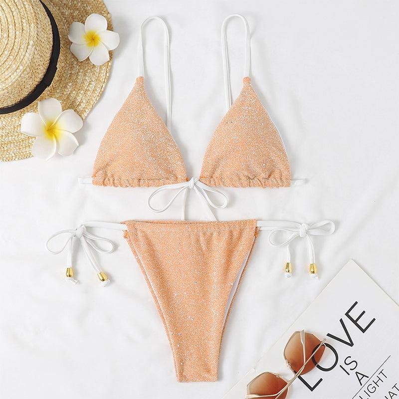 Bandage Thong Bodysuit Solid Two Pieces Swimsuit - Female Halter Brazilian Bikini Set High Waist Bathing Suit Women Swimwear (TB8D)(1U26)(F26) - Deals DejaVu
