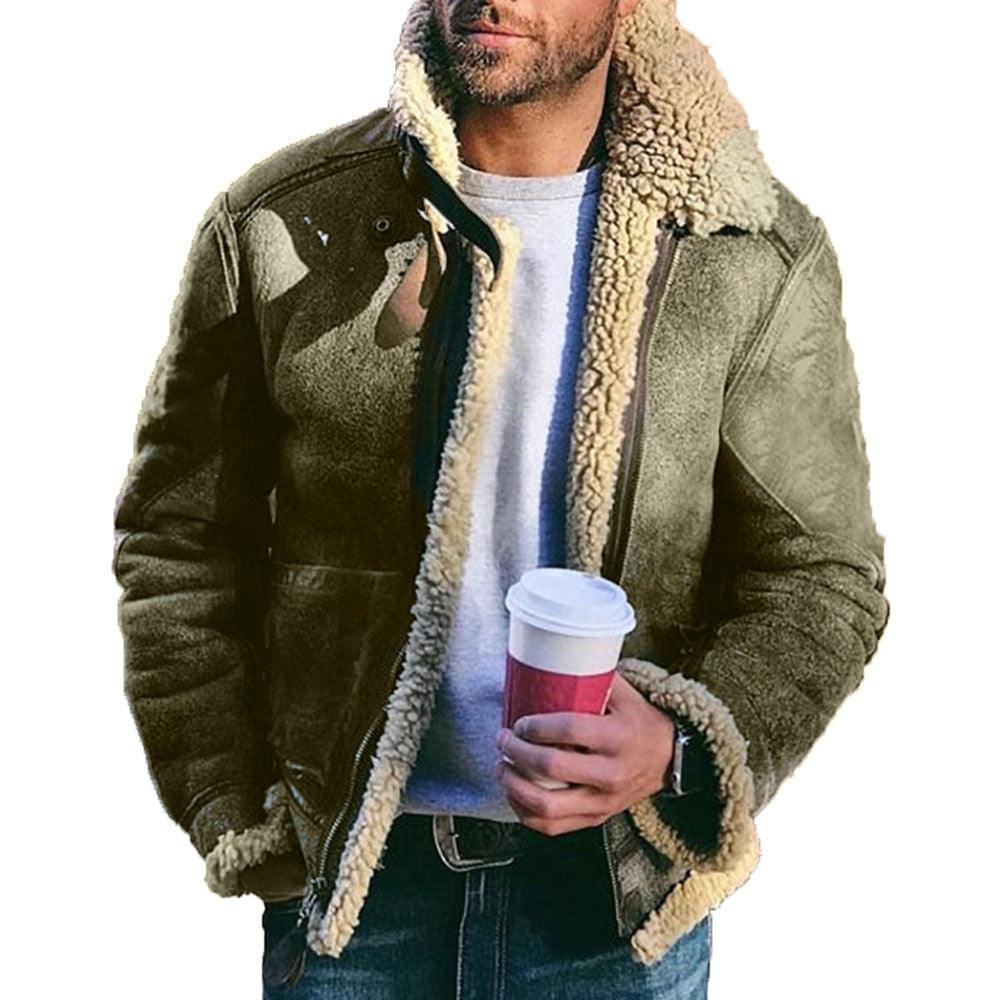 New Men Autumn Winter Warm Woolen Coats - Retro Turn-down Collar Zip-up Jacket Casual Overcoats Mens Fashion Coat (TM3)(TM4) - Deals DejaVu