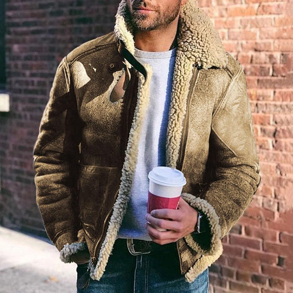 New Men Autumn Winter Warm Woolen Coats - Retro Turn-down Collar Zip-up Jacket Casual Overcoats Mens Fashion Coat (TM3)(TM4) - Deals DejaVu