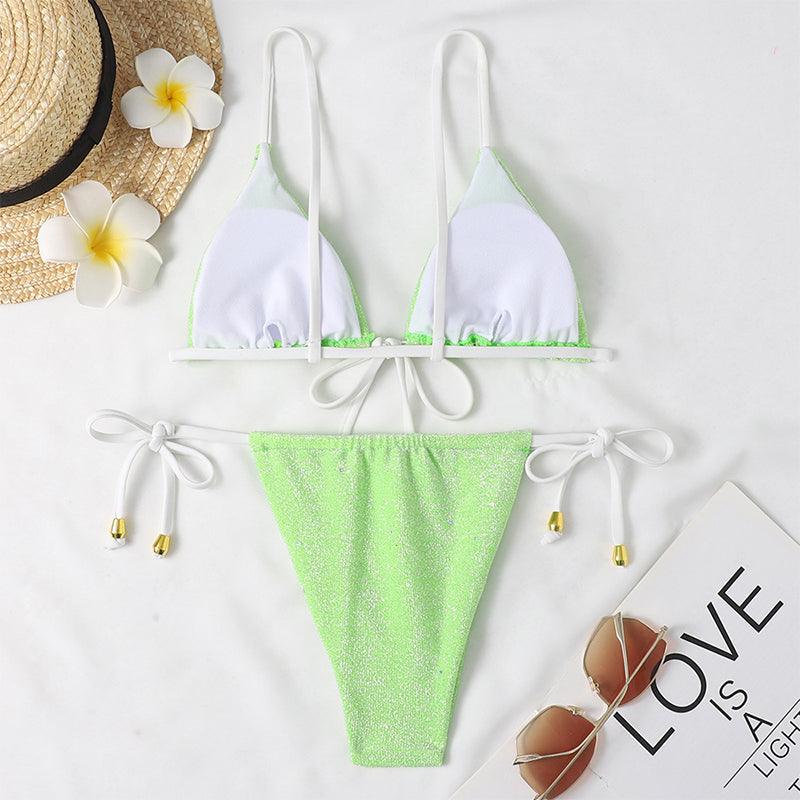 Bandage Thong Bodysuit Solid Two Pieces Swimsuit - Female Halter Brazilian Bikini Set High Waist Bathing Suit Women Swimwear (TB8D)(1U26)(F26) - Deals DejaVu