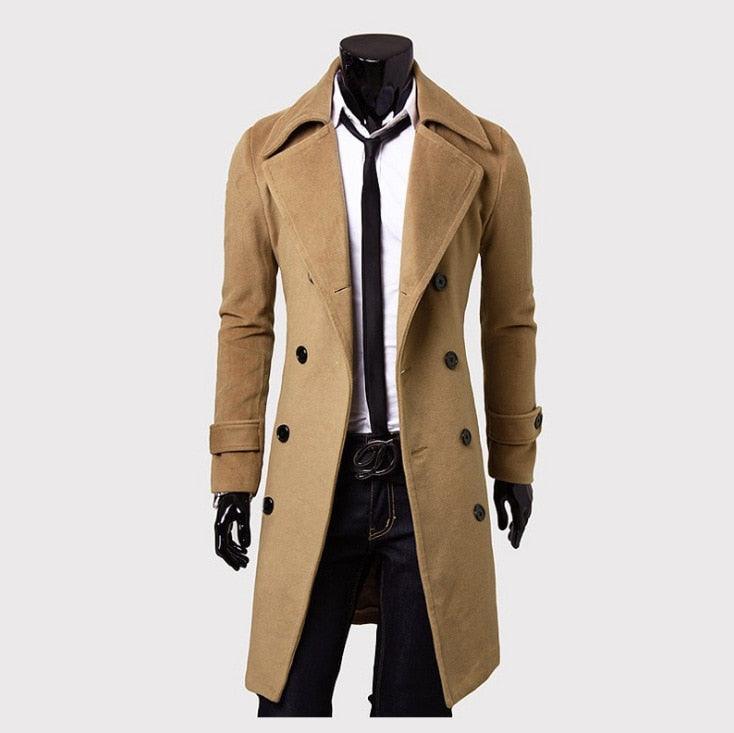 Great Men Double Breasted Trench Coats - Wool Blends Casual Overcoats Business Long Jackets Male Leisure Overcoats Fit Solid Coat 4XL (D100)(TM4)(CC1) - Deals DejaVu