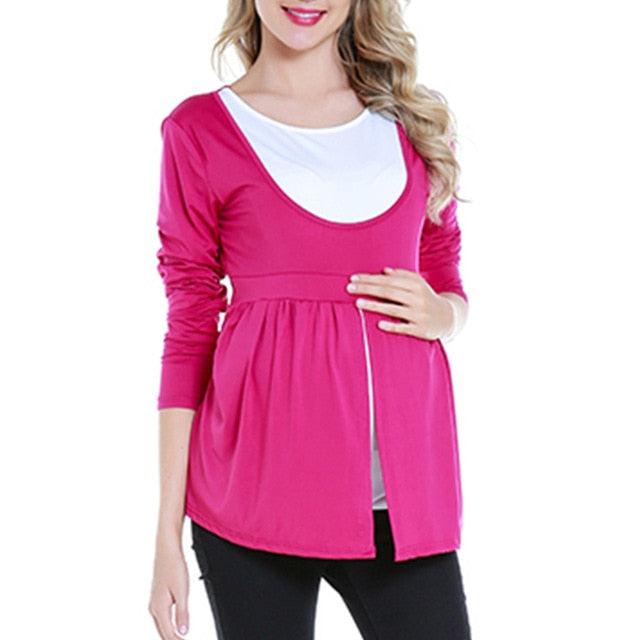 Great Women's Long Sleeve O Neck Maternity Nursing Tops - Pregnant Women Breastfeeding Blouse (1U4)(Z1)