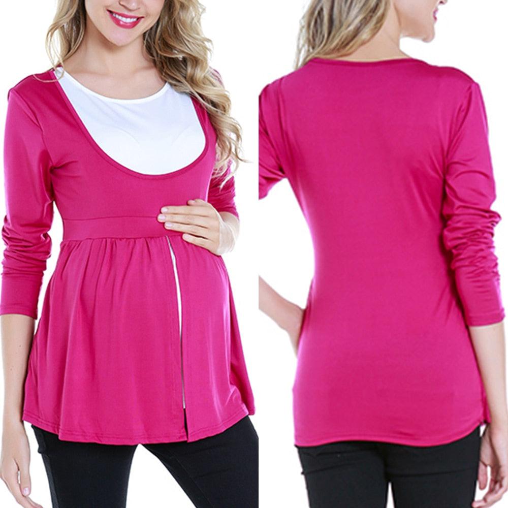 Great Women's Long Sleeve O Neck Maternity Nursing Tops - Pregnant Women Breastfeeding Blouse (1U4)(Z1)