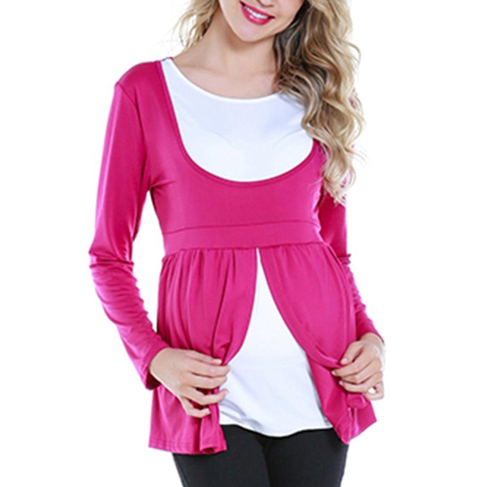 Great Women's Long Sleeve O Neck Maternity Nursing Tops - Pregnant Women Breastfeeding Blouse (1U4)(Z1)