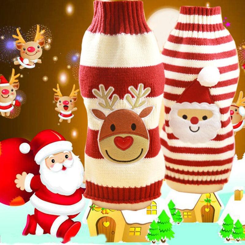 Santa Claus Elk Dog Christmas Sweaters For Small Dogs - Winter French Bulldog Sweater Chihuahua Dachshund Jumpers (W4)