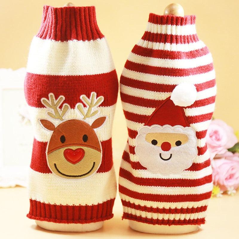 Santa Claus Elk Dog Christmas Sweaters For Small Dogs - Winter French Bulldog Sweater Chihuahua Dachshund Jumpers (W4)