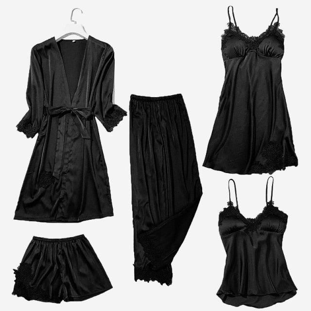 Trending Sexy Women's Robe & Gown Sets - Lace Bathrobe + Night Dress - 4 Pieces Sleepwear Set (ZP1)