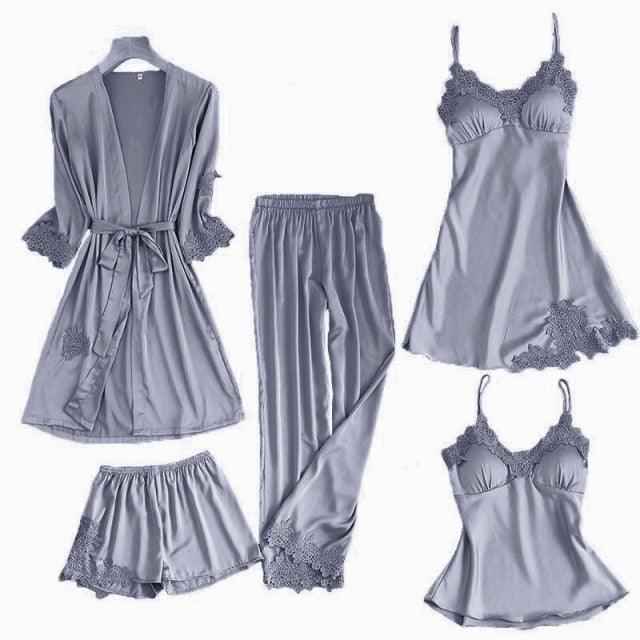 Trending Sexy Women's Robe & Gown Sets - Lace Bathrobe + Night Dress - 4 Pieces Sleepwear Set (ZP1)