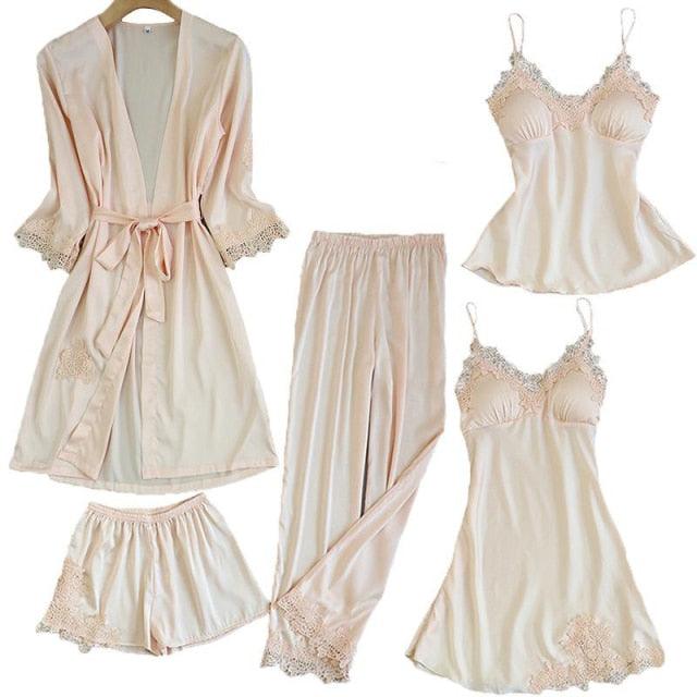 Trending Sexy Women's Robe & Gown Sets - Lace Bathrobe + Night Dress - 4 Pieces Sleepwear Set (ZP1)