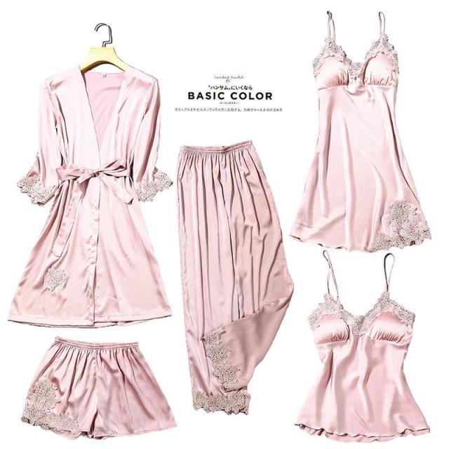 Trending Sexy Women's Robe & Gown Sets - Lace Bathrobe + Night Dress - 4 Pieces Sleepwear Set (ZP1)