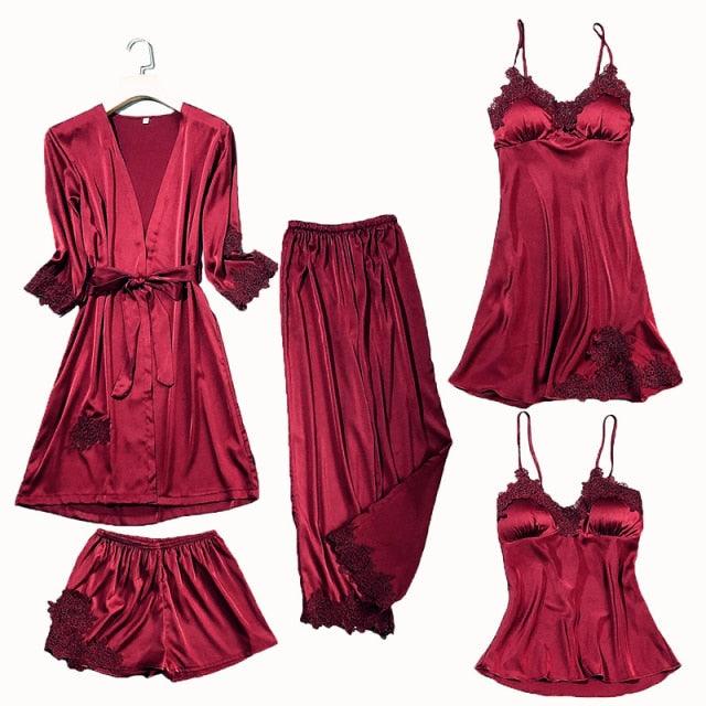 Trending Sexy Women's Robe & Gown Sets - Lace Bathrobe + Night Dress - 4 Pieces Sleepwear Set (ZP1)