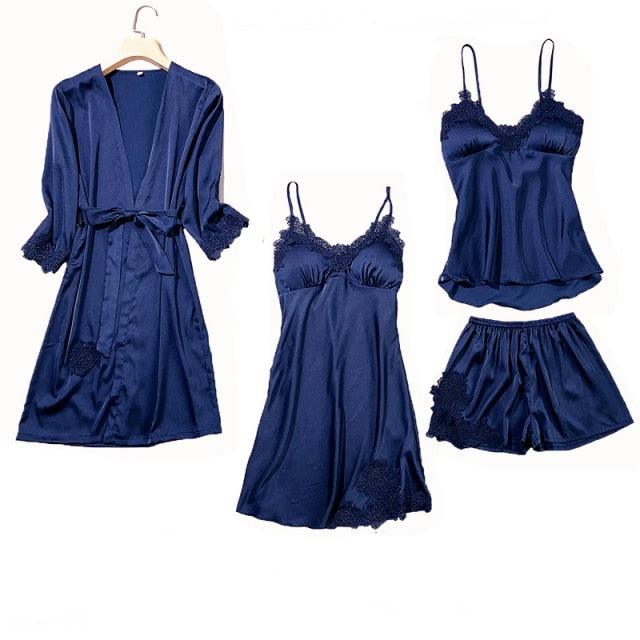 Trending Sexy Women's Robe & Gown Sets - Lace Bathrobe + Night Dress - 4 Pieces Sleepwear Set (ZP1)