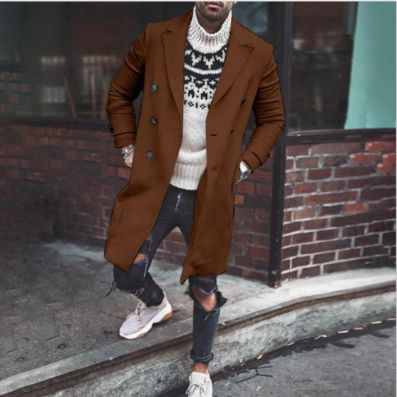 White Men Winter Trench Coats - Casual Slim Double Breasted - Mens Jacket Warm Long Oversize Overcoat England Style Coat Wool Jacket (D100)(TM4)(CC1) - Deals DejaVu