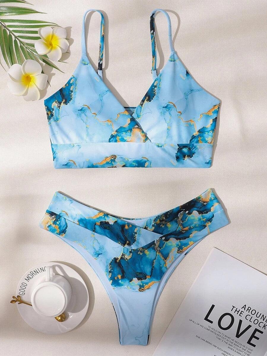 New Print Sport Bandeau Push up Bikinis - Sexy Marble Women Swimsuit High Waist Swimwear Women bathing suit Beach wear (TB8D)(1U26)(F26) - Deals DejaVu