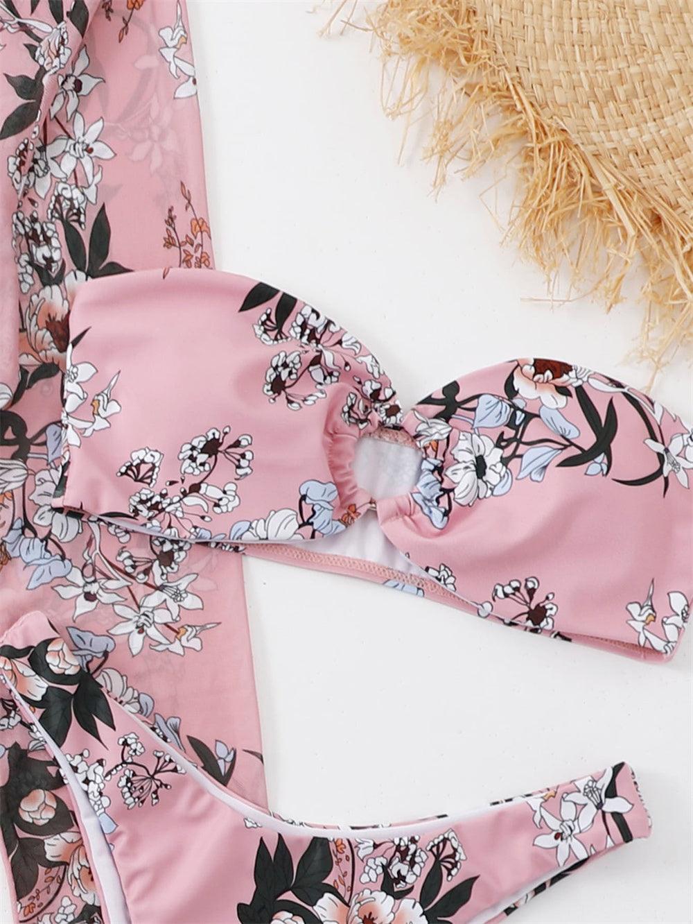 Trending New Three Pieces Bikinis Set - Cover Up Women Floral Print Push Up Swimsuit - Long Sleeve Twist Swimwear Bathing Suit (TB8D)(1U26)(F26) - Deals DejaVu