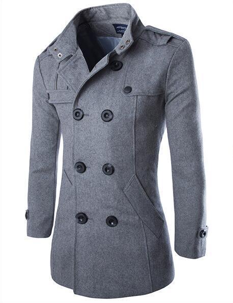 Men Windbreaker Coat - Black Grey Double-breasted Wool Overcoat - Formal Business Autumn Winter (D100)(TM4)(CC1) - Deals DejaVu