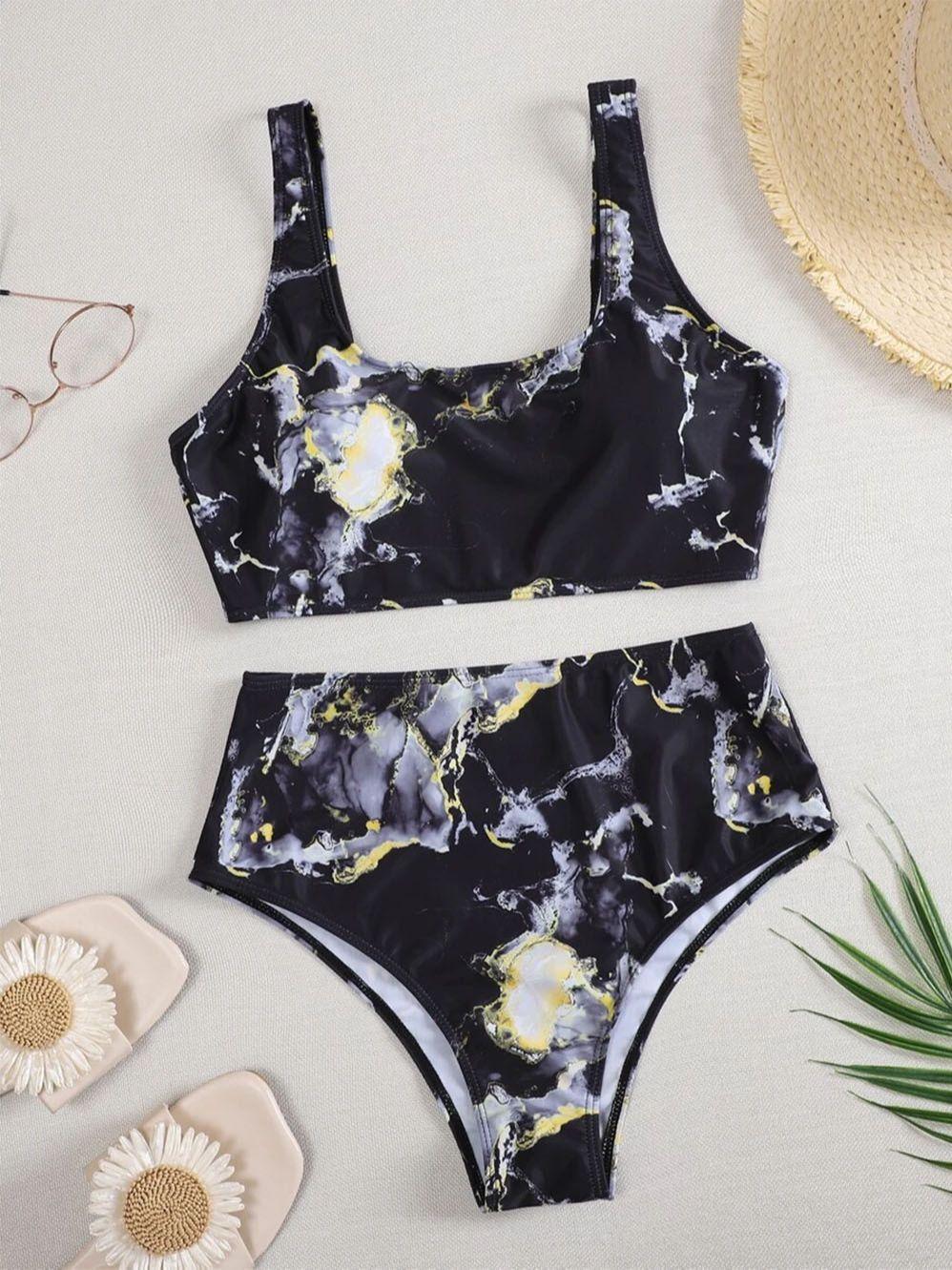 New High Waist Bikini set - Bandeau Swimsuit Sexy Marble Print Bikini Women Swimwear - Two-pieces Bather Bathing Suit (TB8D)(1U26)(F26) - Deals DejaVu