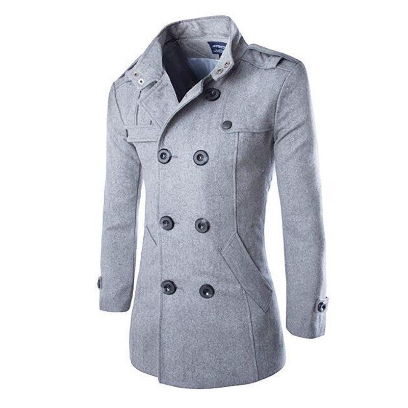 Men Windbreaker Coat - Black Grey Double-breasted Wool Overcoat - Formal Business Autumn Winter (D100)(TM4)(CC1) - Deals DejaVu