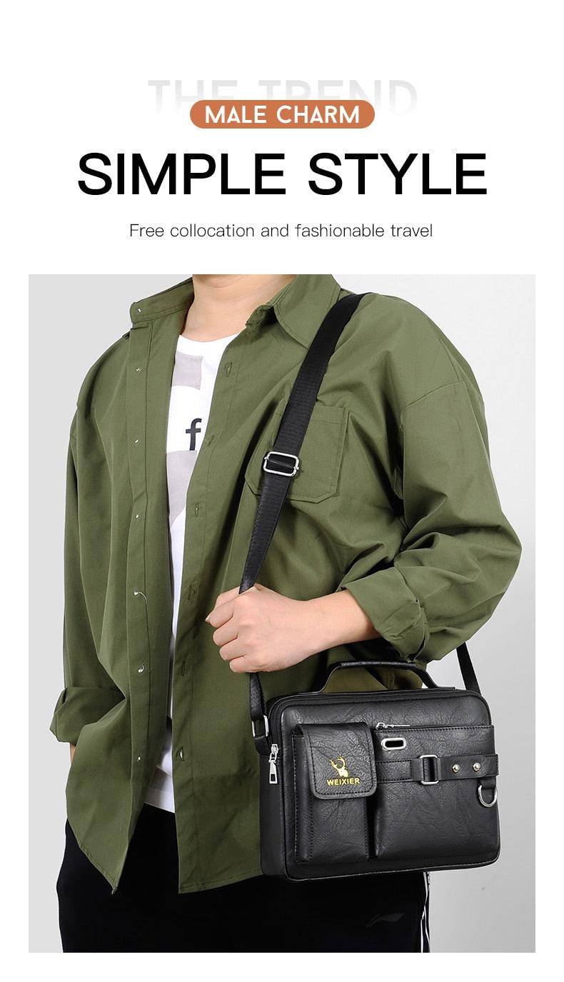 New Men Shoulder Bag Men Crossbody Bags - PU Leather Handbag - Men Messenger Bags Top handle Tote Bag for Male (3MA1)(LT4)(1U78) - Deals DejaVu