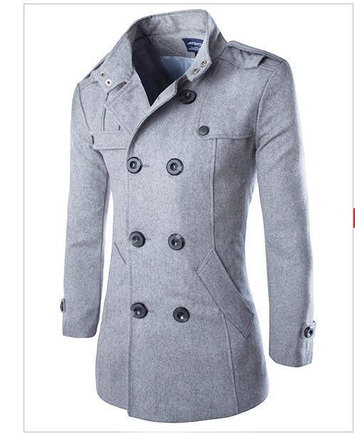 Men Windbreaker Coat - Black Grey Double-breasted Wool Overcoat - Formal Business Autumn Winter (D100)(TM4)(CC1) - Deals DejaVu