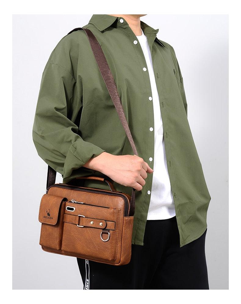 New Men Shoulder Bag Men Crossbody Bags - PU Leather Handbag - Men Messenger Bags Top handle Tote Bag for Male (3MA1)(LT4)(1U78) - Deals DejaVu