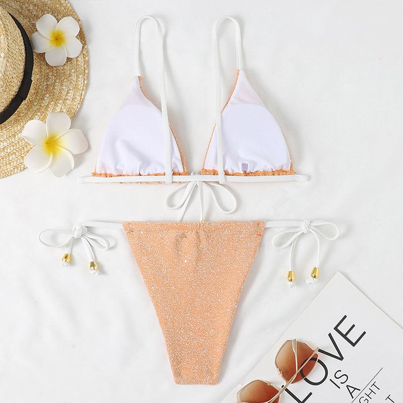 Bandage Thong Bodysuit Solid Two Pieces Swimsuit - Female Halter Brazilian Bikini Set High Waist Bathing Suit Women Swimwear (TB8D)(1U26)(F26) - Deals DejaVu