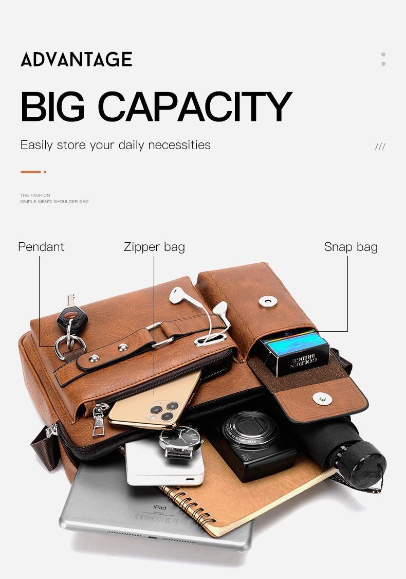 New Men Shoulder Bag Men Crossbody Bags - PU Leather Handbag - Men Messenger Bags Top handle Tote Bag for Male (3MA1)(LT4)(1U78) - Deals DejaVu