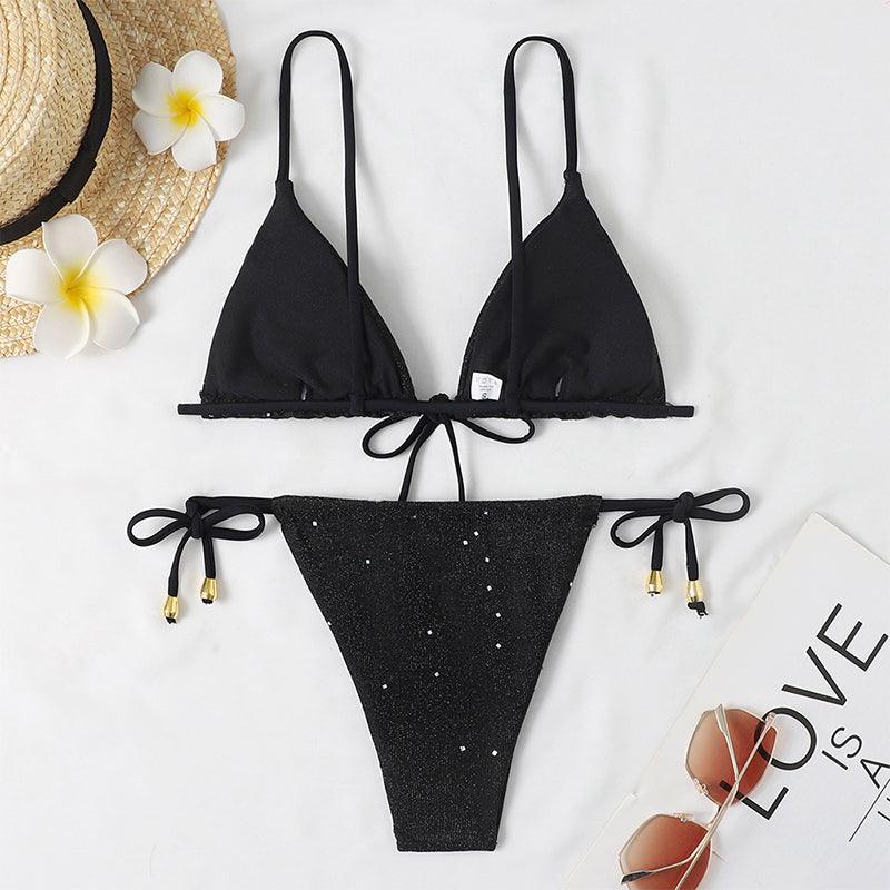 Bandage Thong Bodysuit Solid Two Pieces Swimsuit - Female Halter Brazilian Bikini Set High Waist Bathing Suit Women Swimwear (TB8D)(1U26)(F26) - Deals DejaVu