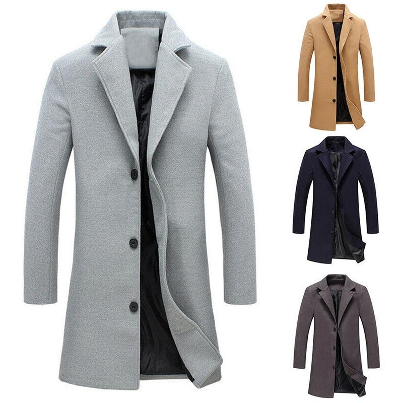 Winter Men Coat Single Breasted Windbreakers - Jacket Easy Match Polyester Keep Warm Male Overcoat for Office (D100)(TM4)(CC1) - Deals DejaVu