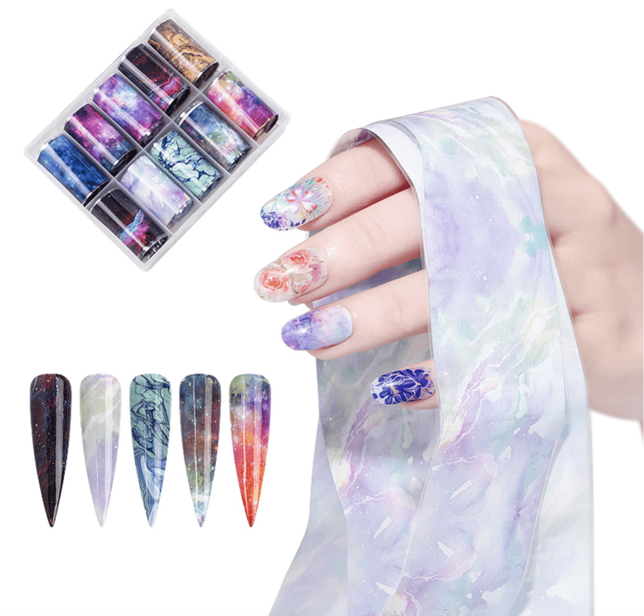 Nail Foil Stickers Transfer Paper Retro Colorful Flower Adhesive Decals Wrap Slider Tape Nail Art Decoration 4x100CM (N7)(F85) - Deals DejaVu