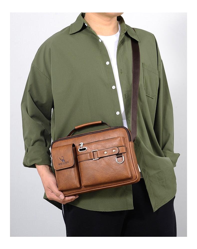 New Men Shoulder Bag Men Crossbody Bags - PU Leather Handbag - Men Messenger Bags Top handle Tote Bag for Male (3MA1)(LT4)(1U78) - Deals DejaVu