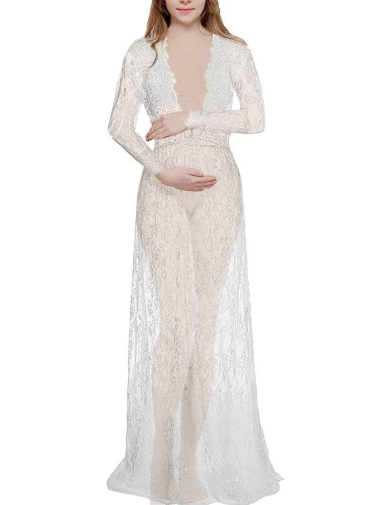 Nice Mermaid Maternity Long Dress Photo Shoot - Pregnant Women Pregnancy Cotton Chiffon Photography Prop Sexy V-Neck Maxi Gown (Z6)(1Z1)(2Z1)(3Z1)(7Z1) - Deals DejaVu