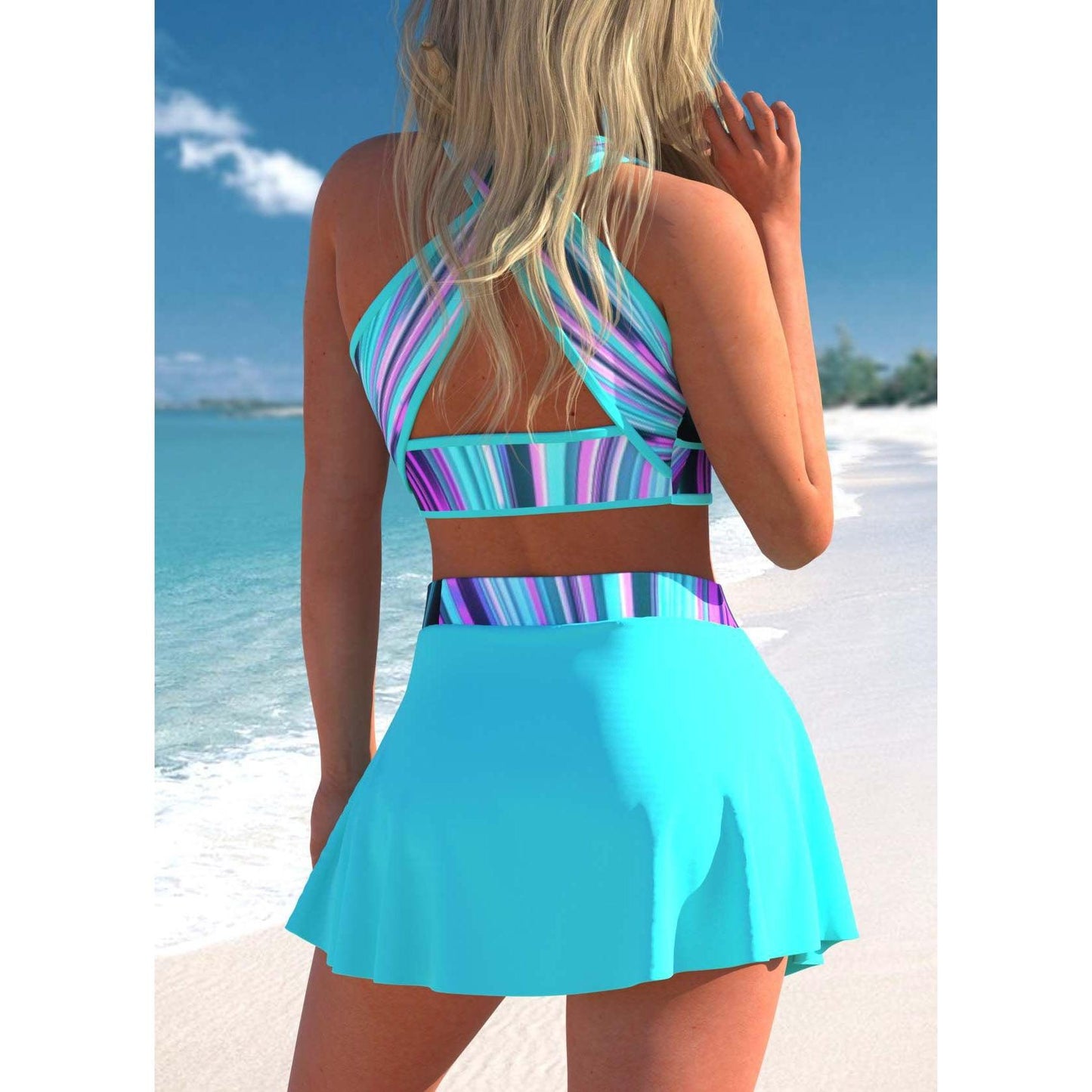 Women Sexy Monokini Swim dress - Loose Swimsuit Vintage Print Two Piece Set -Swimwear Female Bathing Suit Summer Beach Bikini Set (TB8D)(1U26)(F26) - Deals DejaVu