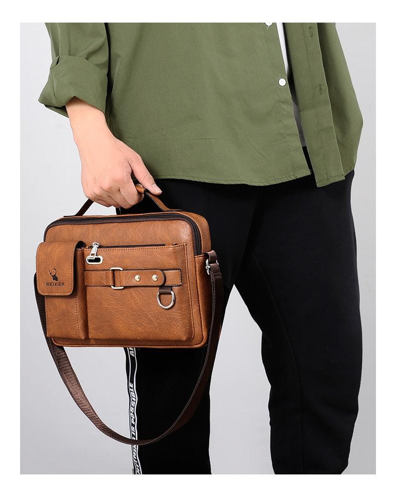 New Men Shoulder Bag Men Crossbody Bags - PU Leather Handbag - Men Messenger Bags Top handle Tote Bag for Male (3MA1)(LT4)(1U78) - Deals DejaVu