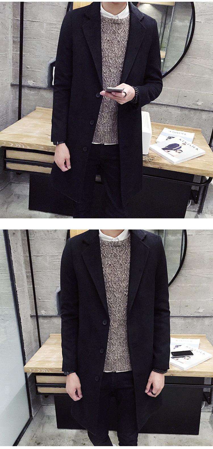 Men Autumn Winter Overcoats Wool Blends Business - Trench Long Jackets Leisure Overcoat Fit Male Solid Color 5XL (D100)(TM4)(CC1) - Deals DejaVu