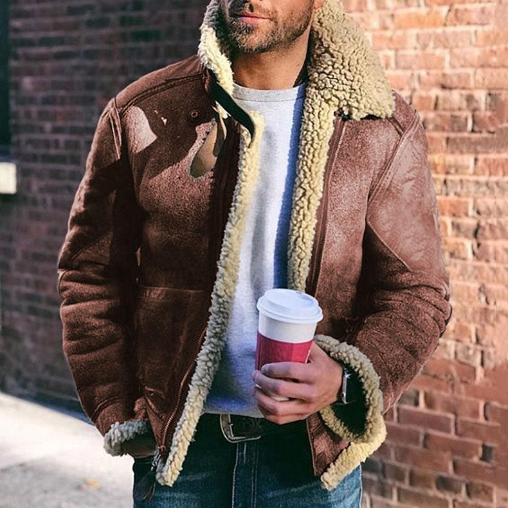 New Men Autumn Winter Warm Woolen Coats - Retro Turn-down Collar Zip-up Jacket Casual Overcoats Mens Fashion Coat (TM3)(TM4) - Deals DejaVu
