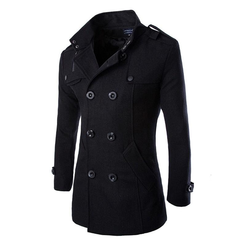 Men Windbreaker Coat - Black Grey Double-breasted Wool Overcoat - Formal Business Autumn Winter (D100)(TM4)(CC1) - Deals DejaVu