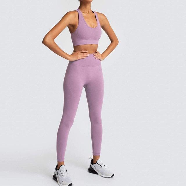 Cut Girls Seamless Women Gym Set - Sportswear 2 Piece Exercise Leggings Padded + Sports Bras - Women Sports Suits (D24)(BAP)(TBL)