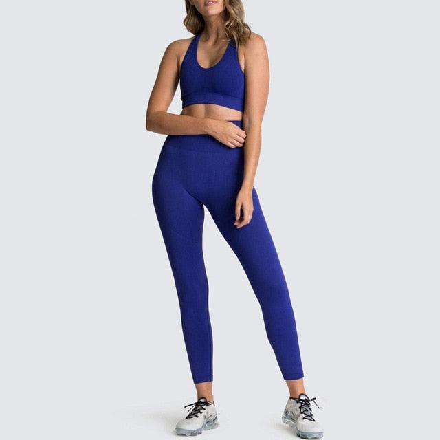 Cut Girls Seamless Women Gym Set - Sportswear 2 Piece Exercise Leggings Padded + Sports Bras - Women Sports Suits (D24)(BAP)(TBL)