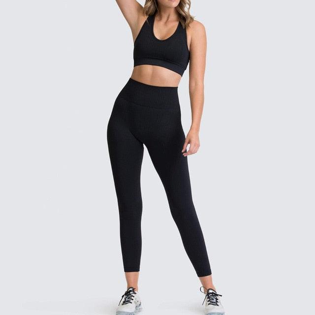 Cut Girls Seamless Women Gym Set - Sportswear 2 Piece Exercise Leggings Padded + Sports Bras - Women Sports Suits (D24)(BAP)(TBL)